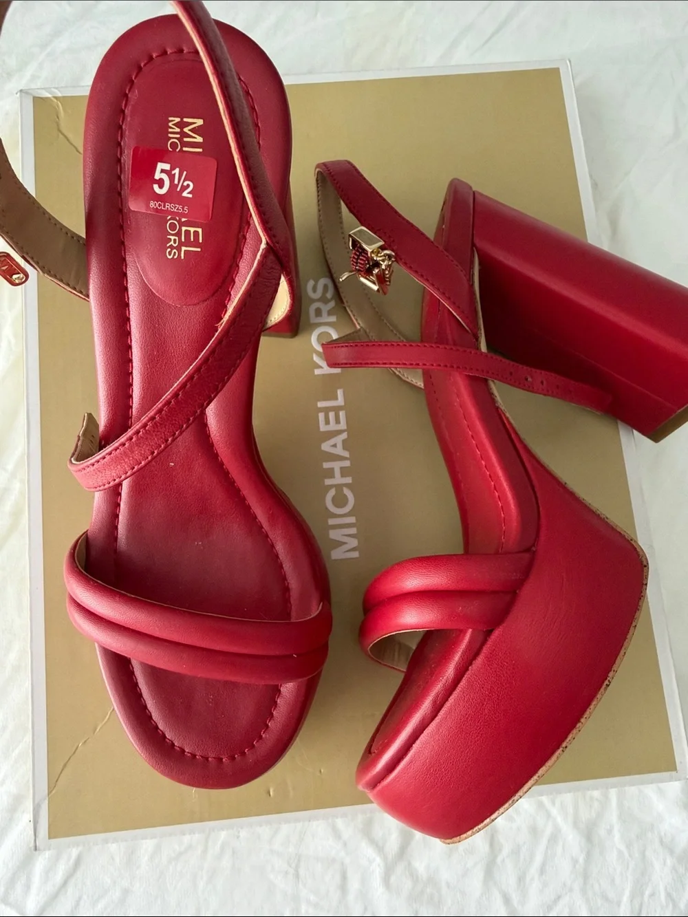 Michael Kors Red Platform Block Heel Sandals